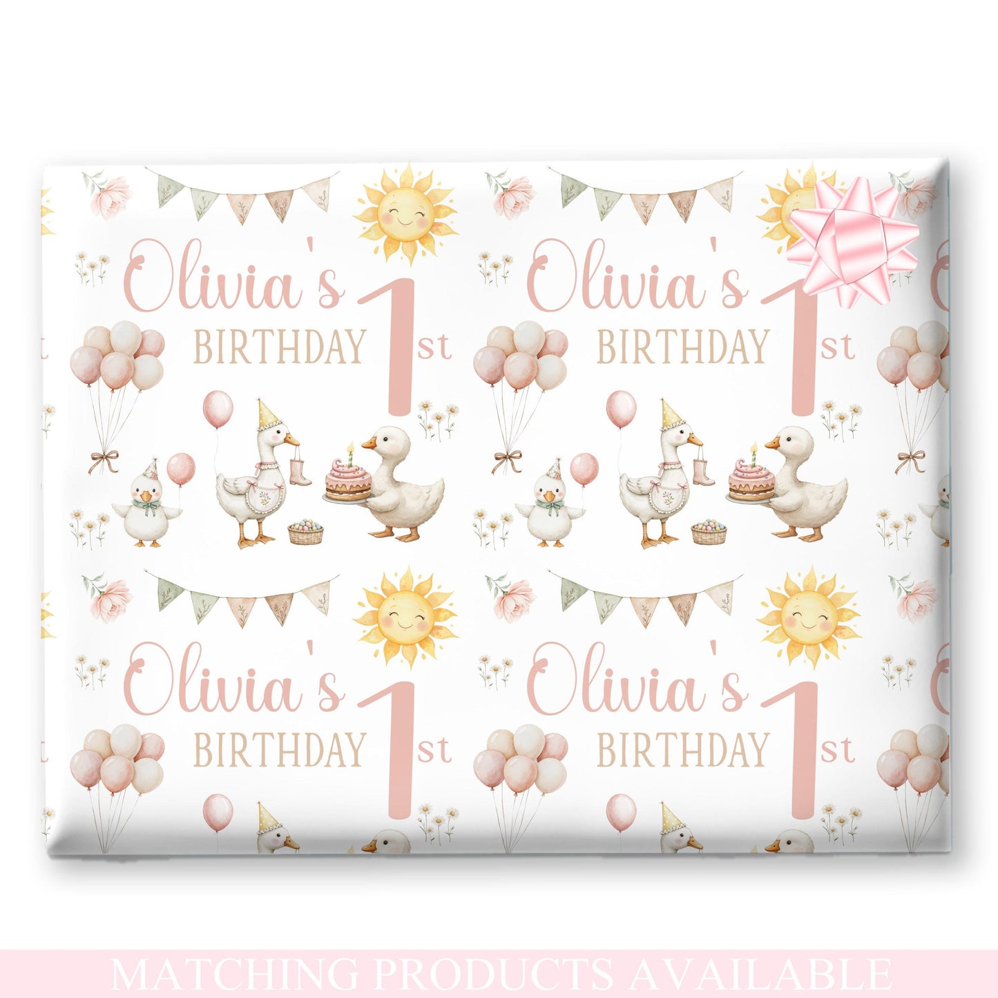 Personalised Children's Birthday Wrapping Paper – Pastel Party Ducks Design | Custom Name Gift Wrap | Cute Duck Birthday Theme