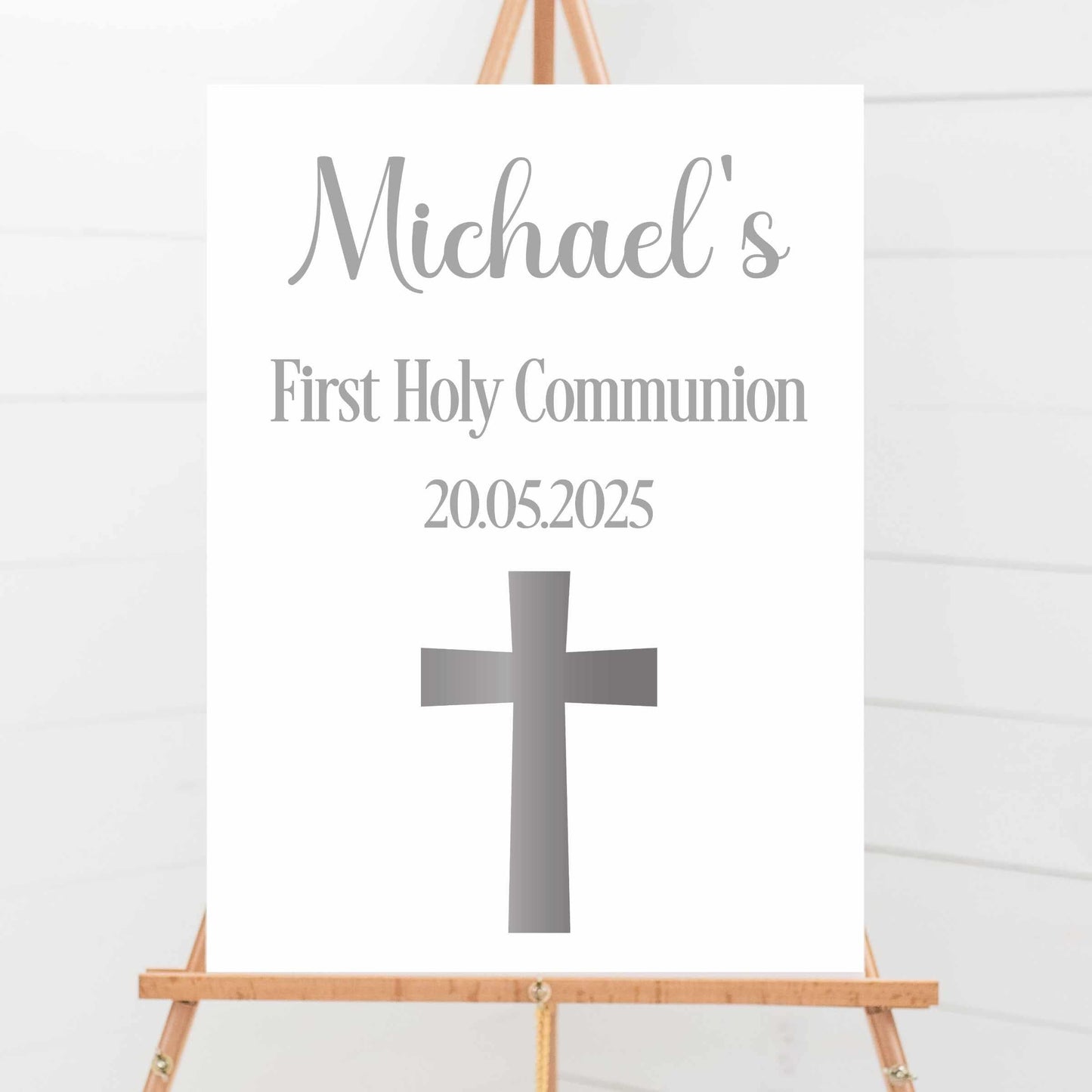 Printed Personalised First Holy Communion Welcome Sign, Custom Baptism & Christening Sign, Pink Cross