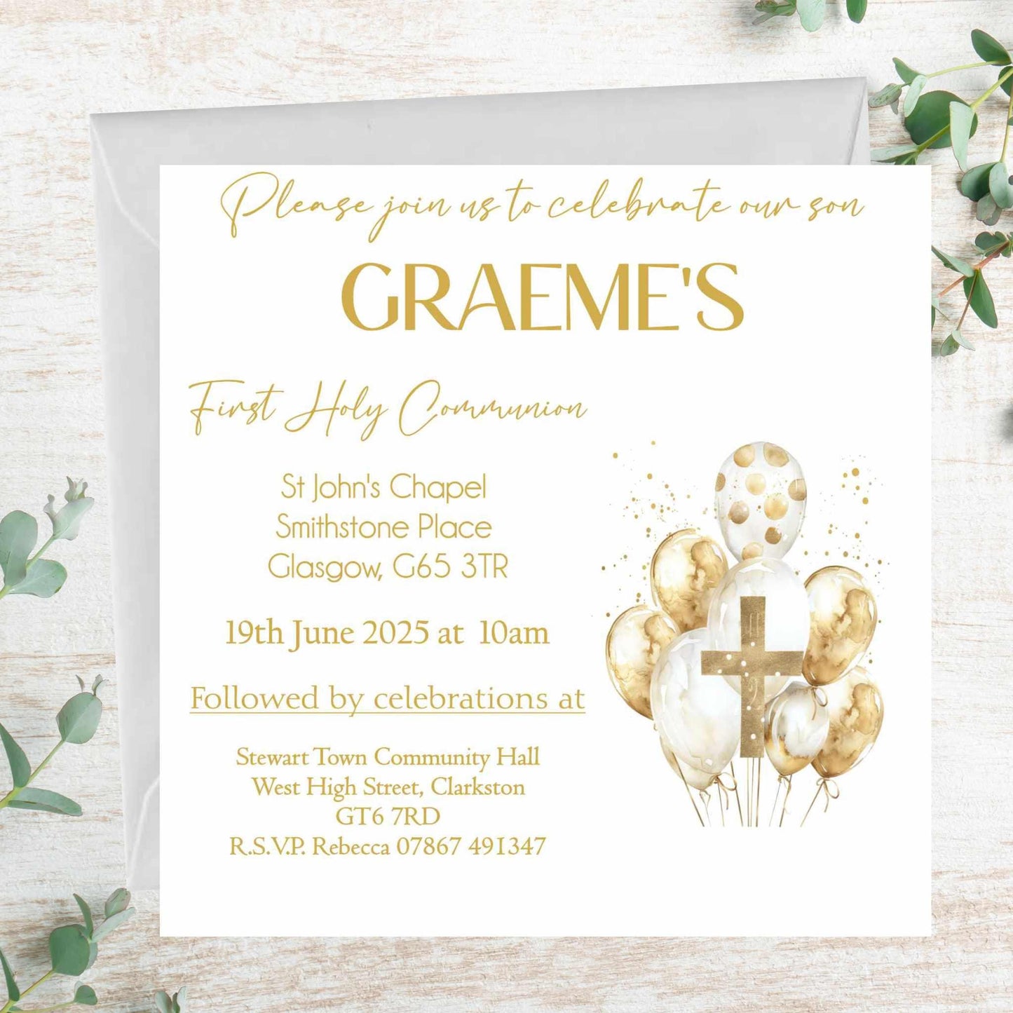 10 Printed Personalised First Holy Communion Invitations, Baptism or Confirmation Party