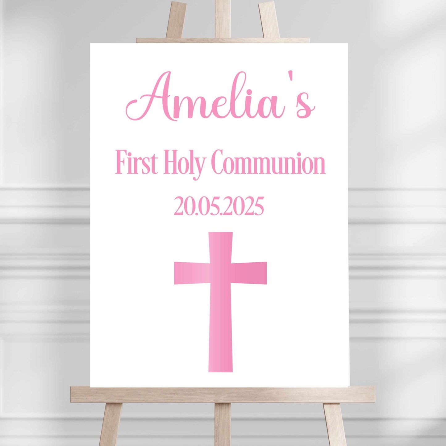 Printed Personalised First Holy Communion Welcome Sign, Custom Baptism & Christening Sign, Blue Cross