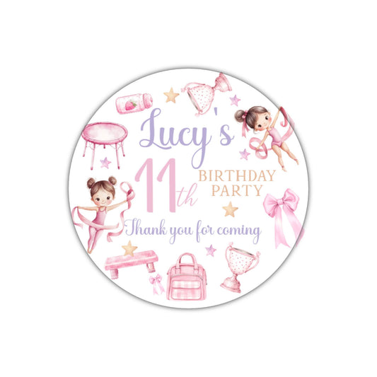 Personalised Birthday Party Stickers Gymnastic girl Dancer Party Favours Party Bags girls party Ballet Stickers Dancing stickers