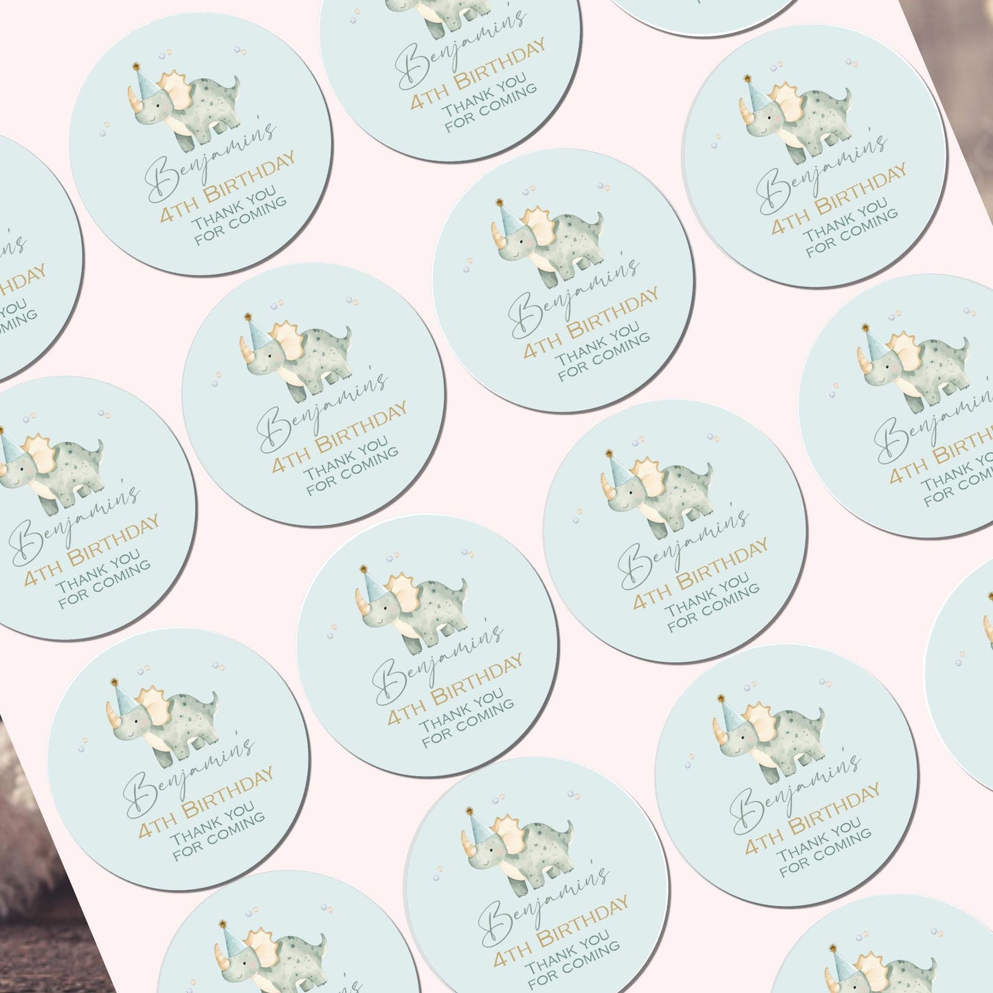 Personalized Dinosaur Birthday Party Stickers, Favor Bag Labels, Party Sweet cones