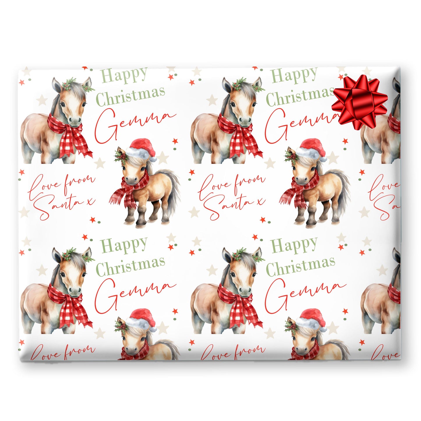 Childrens Pony Gift Wrap Wrapping Paper, Cute Horses, Personalised Girls or Boys Paper, Gift Wrap for Her For Him