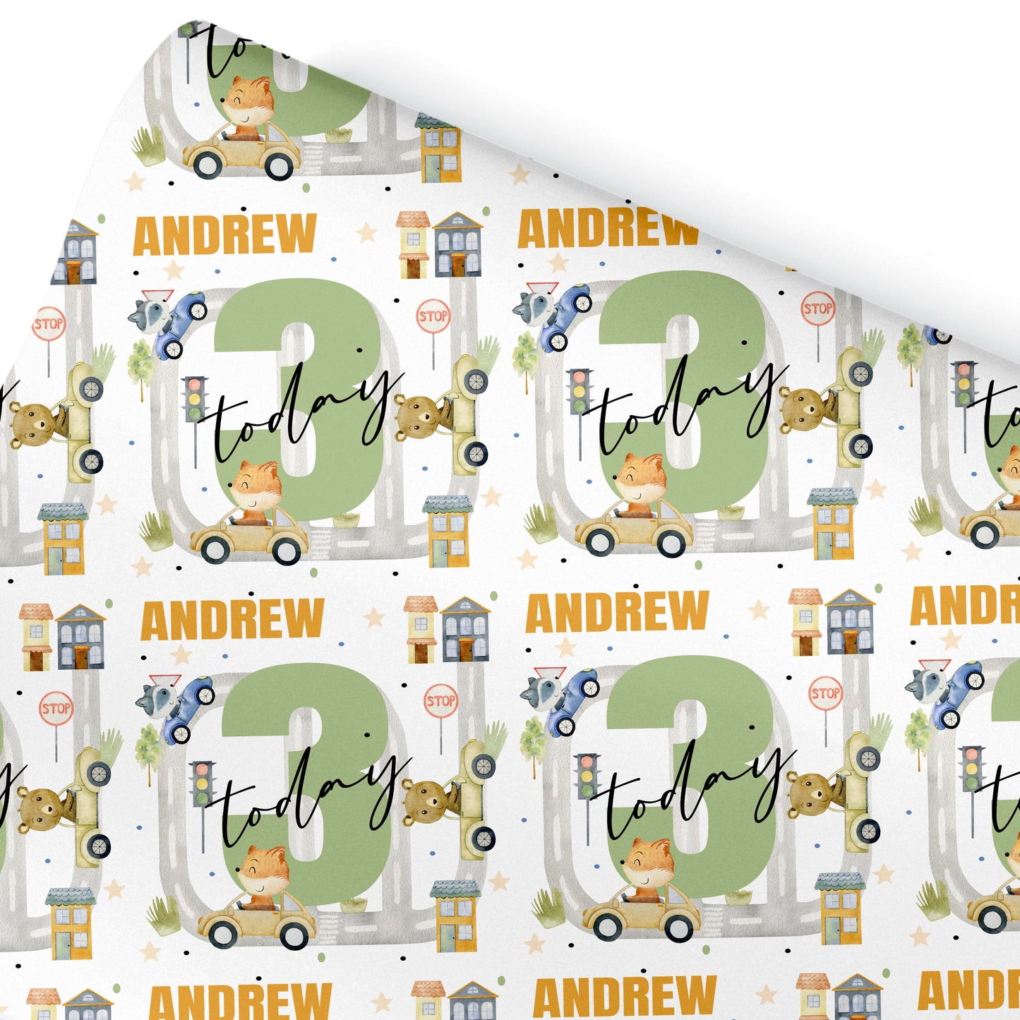 Personalised Birthday Wrapping Paper & Cards, Kids Transport Gift Wrap, Cars Trucks Theme