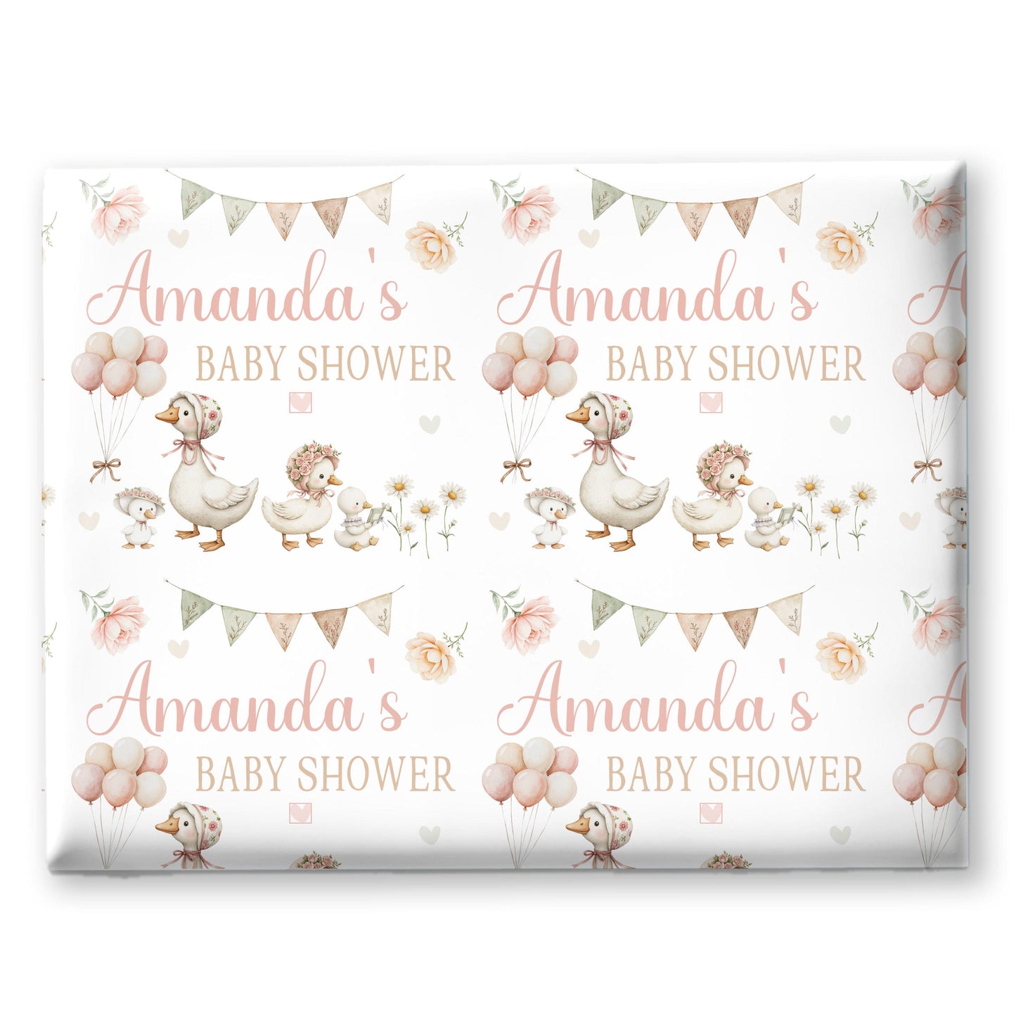 Personalised Baby Shower, New Baby Gift Wrapping Paper Custom Name & Date Watercolour Ducks Design