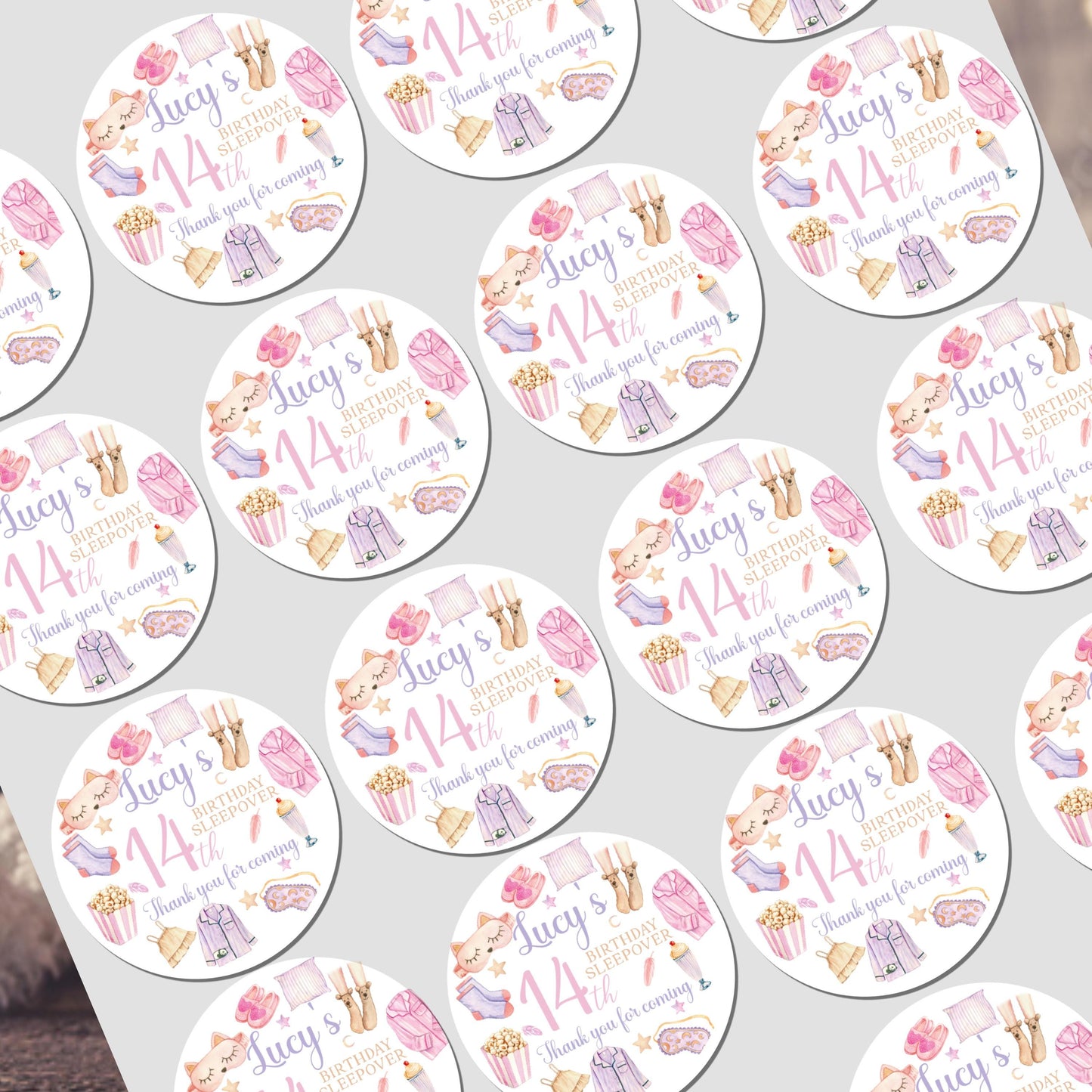 Sleepover Birthday Stickers for Children Pamper Party Party Bags Slumber Party Sweet Cones