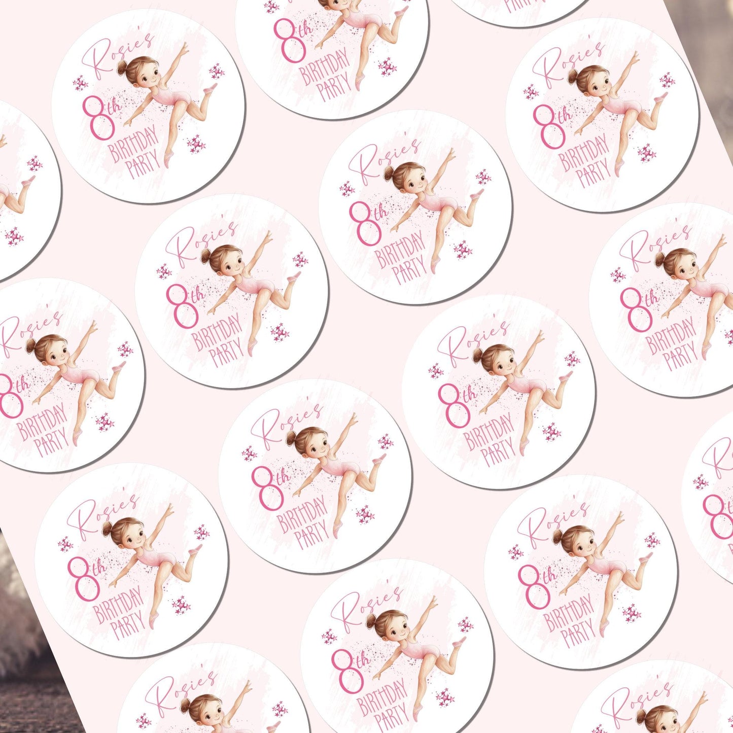 Personalised Birthday Party Stickers Gymnastic girl Dancer Party Favours Party Bags girls party Ballet Stickers Dancing stickers