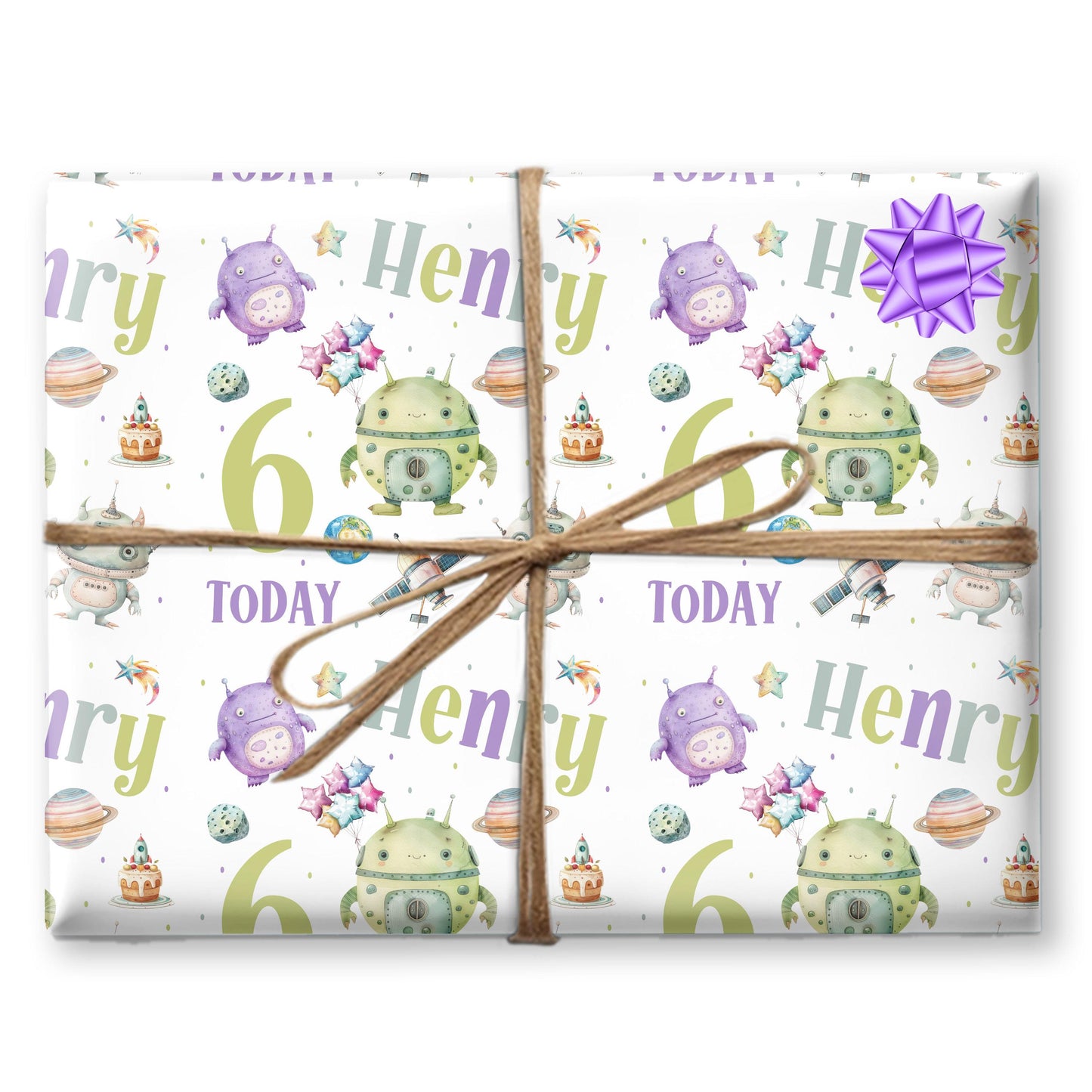 Personalised Aliens Gift Wrap, Personalised Kids Birthday Wrapping Paper, Gift Wrap for Children, Fun Gift Wrap for Grandson, Son, Daughter
