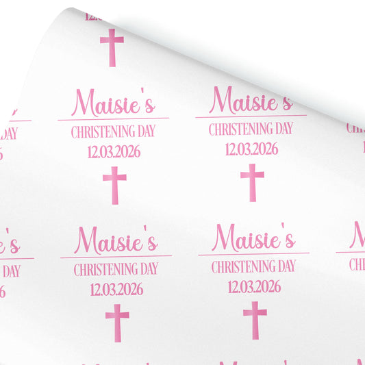 Personalised Christening Wrapping Paper – Custom Name Gift Wrap for Girl