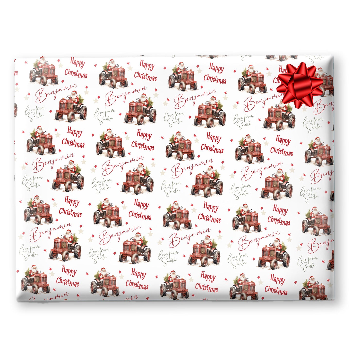 Personalised Christmas Gift Wrap – Children’s Santa Claus Tractor Design-Farm Yard Wrapping Paper