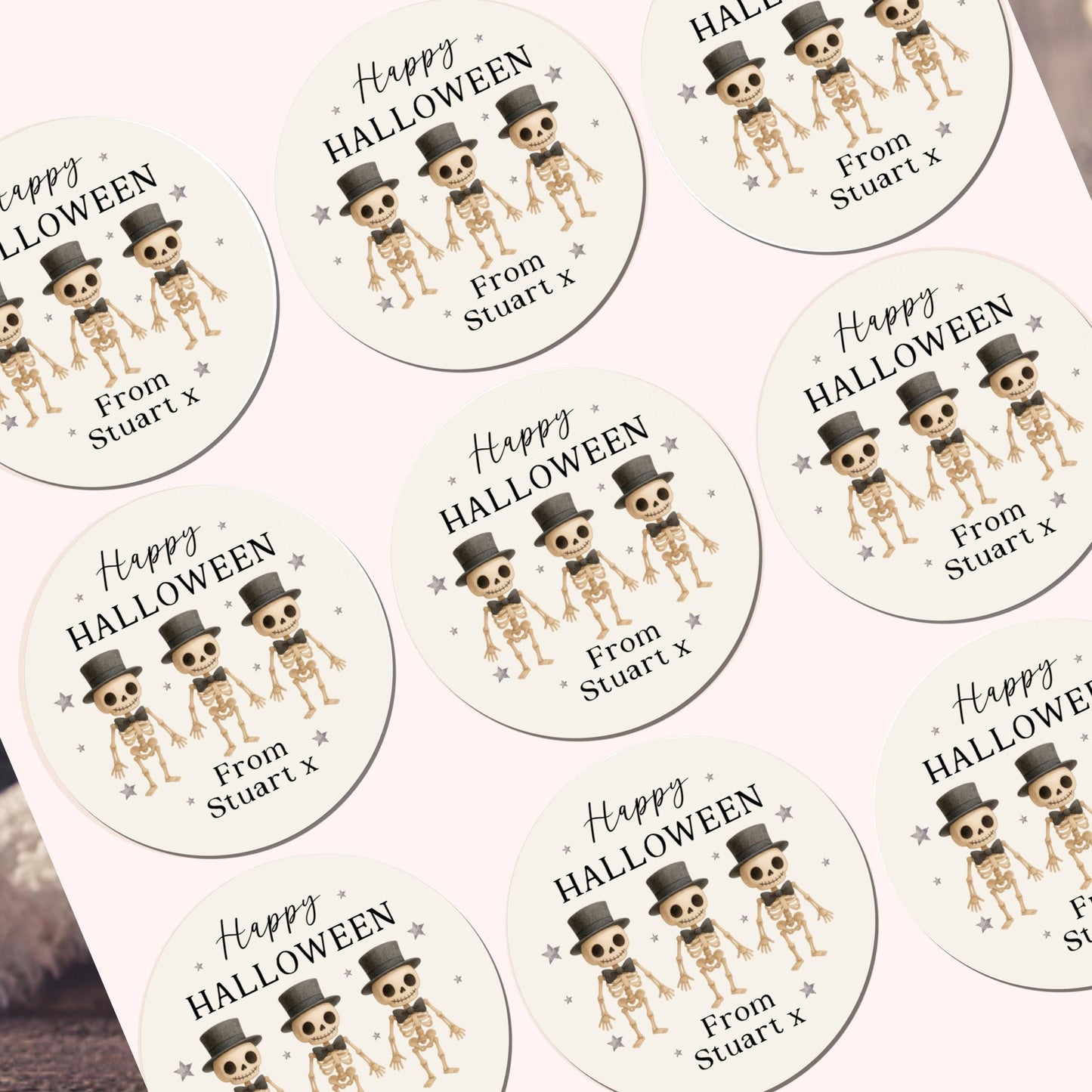 Personalised Halloween Stickers Labels for Treat Bags Trick or Treat Halloween Skeleton