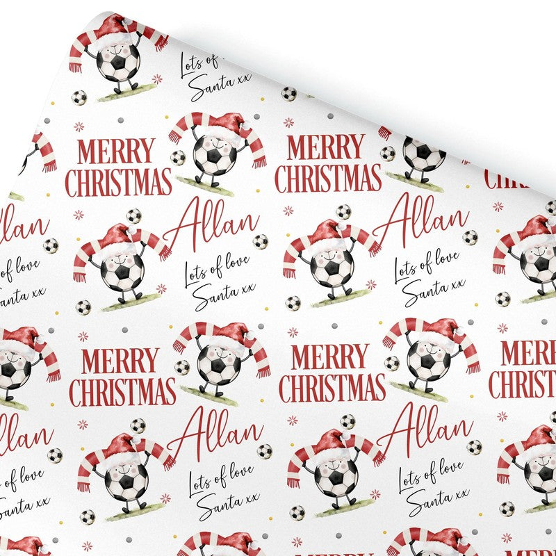 Football Christmas Wrapping Paper, Personalised Xmas Gift Wrap for Football Fans