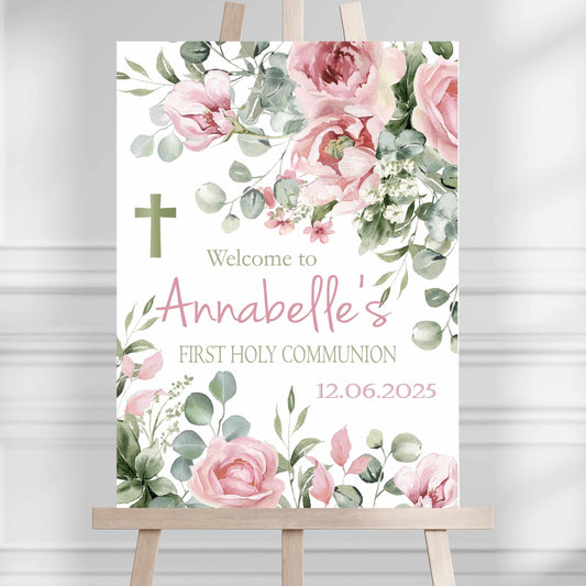 Printed Personalised First Holy Communion Welcome Sign, Custom Baptism & Christening Sign