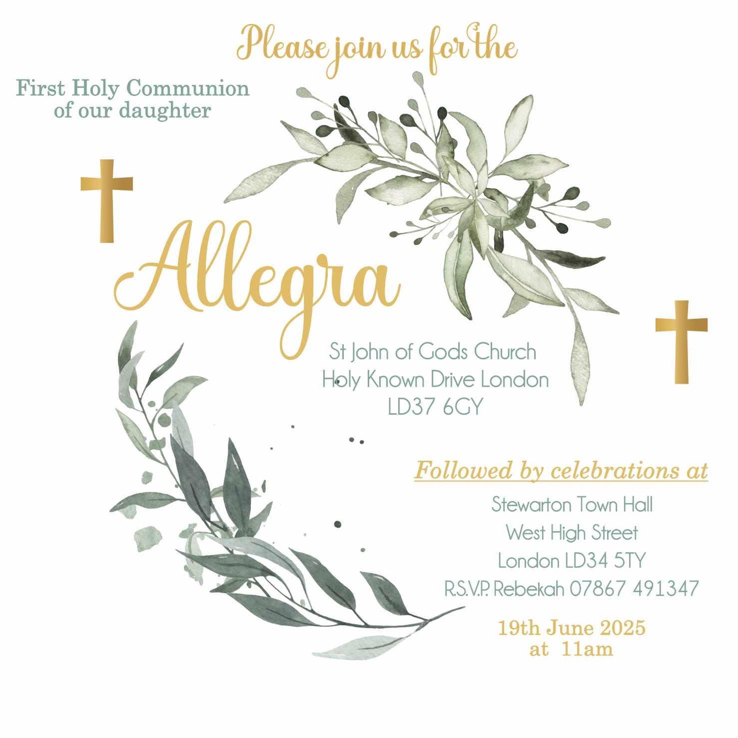 10 Printed Personalised First Holy Communion Invitations, Baptism or Confirmation Party