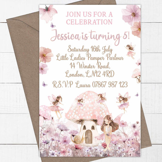 10 Printed Personalised Birthday Party Invitations Fairies Theme