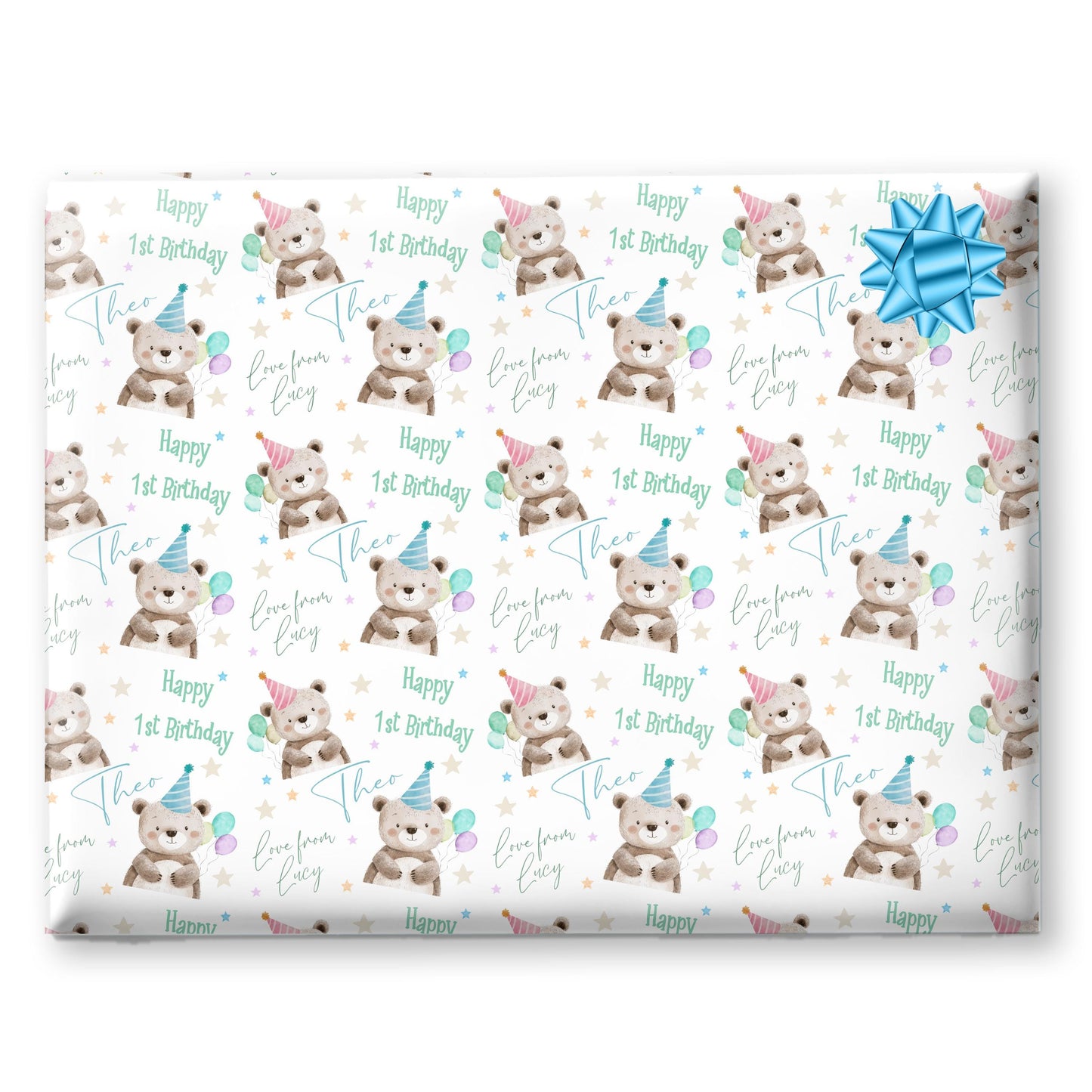 Personalised Teddy bear Wrapping Paper, Custom Gift Wrap for Kids & Baby Birthday, Christening wrapping paper, Teddy bear picnic gift ideas