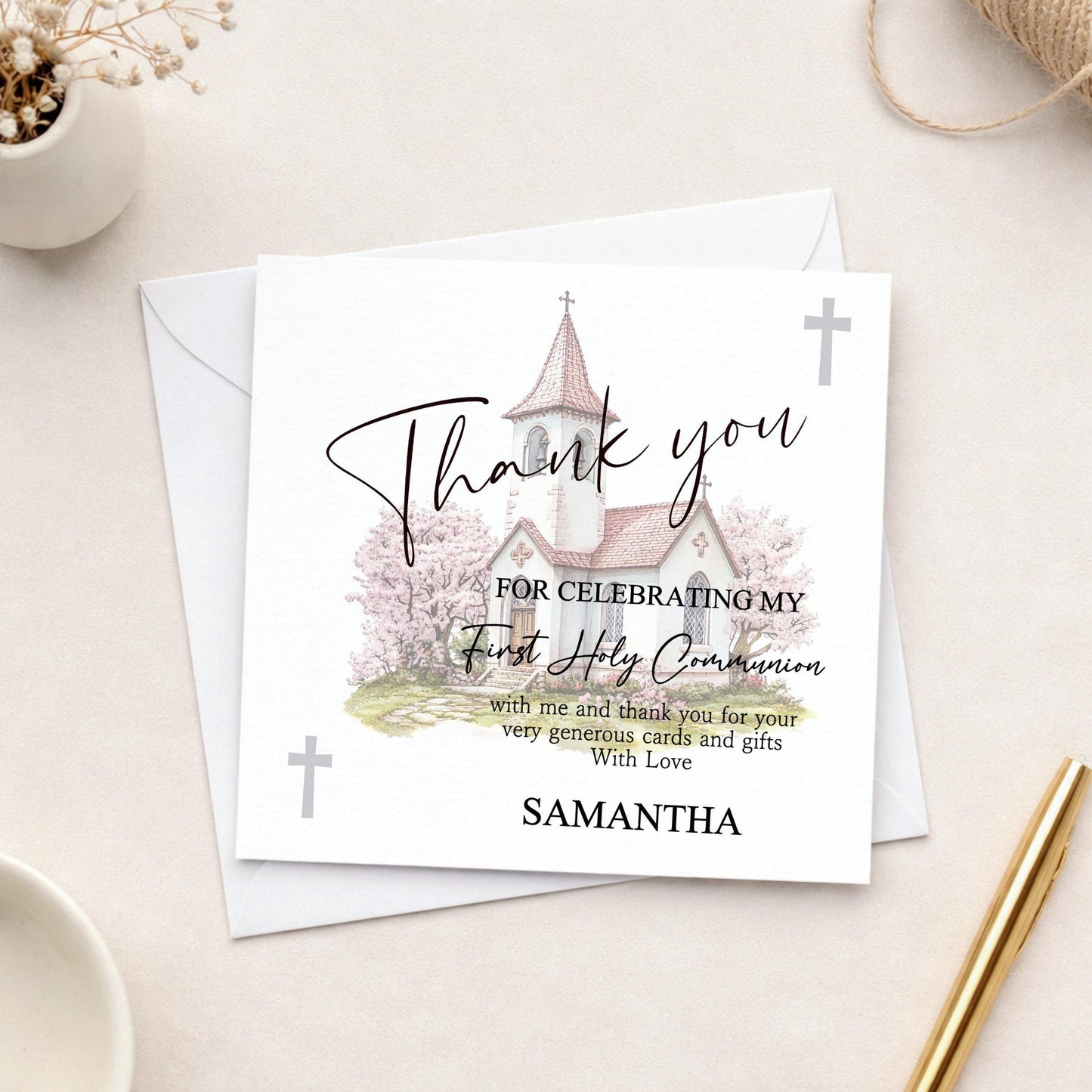 Personalised Holy Communion Thank You Cards, Balloon Design, Includes Envelopes