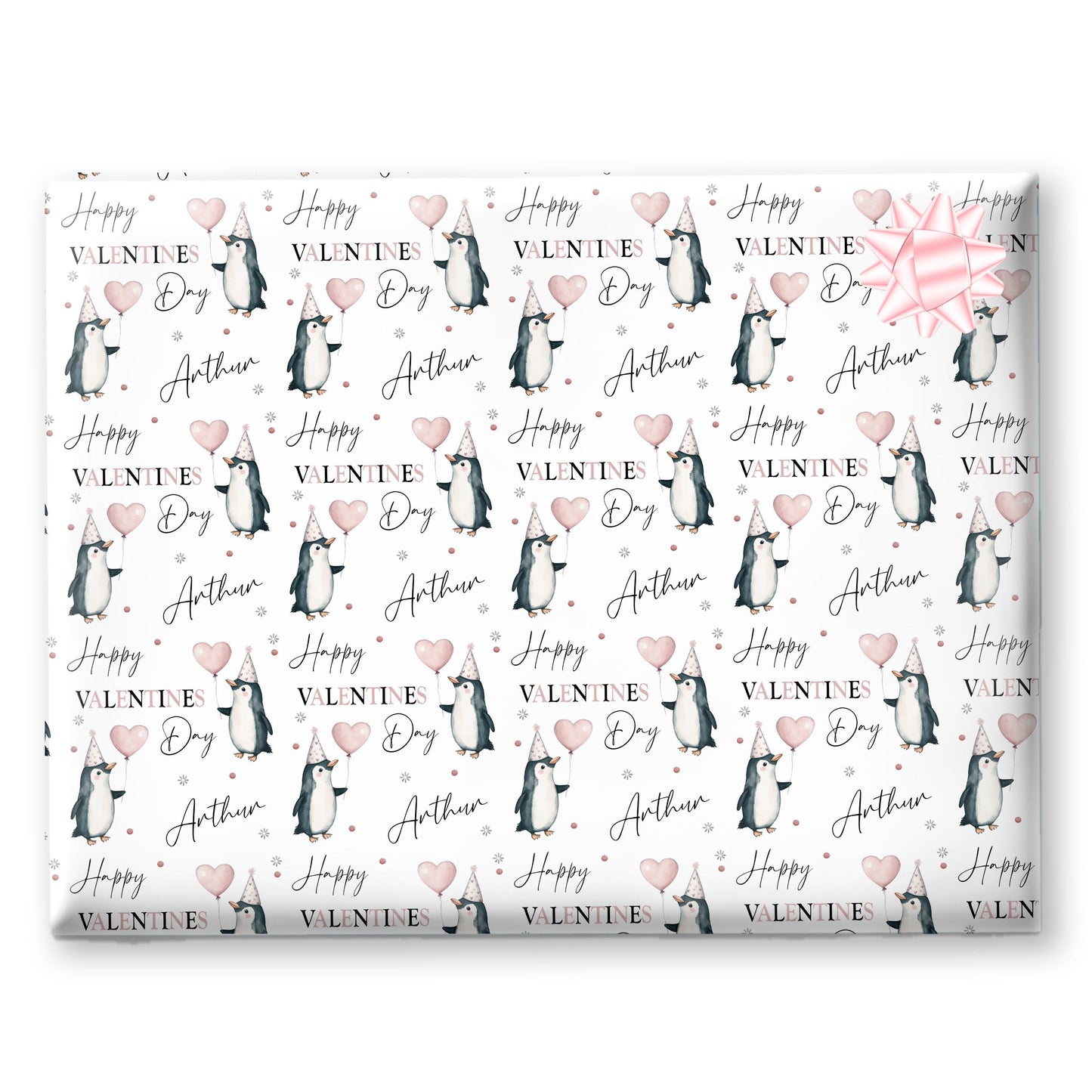 Personalised Valentines Wrapping Paper, Custom Gift Wrap for Kids & Baby Birthday Baby Shower and Kids Gift Wrap Penguin wrapping paper