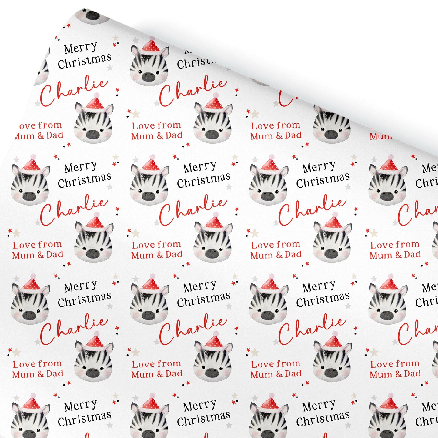 Christmas Gift Wrapping Paper,Personalised Girls or Boys Paper, Gift Wrap Zebra Childrens