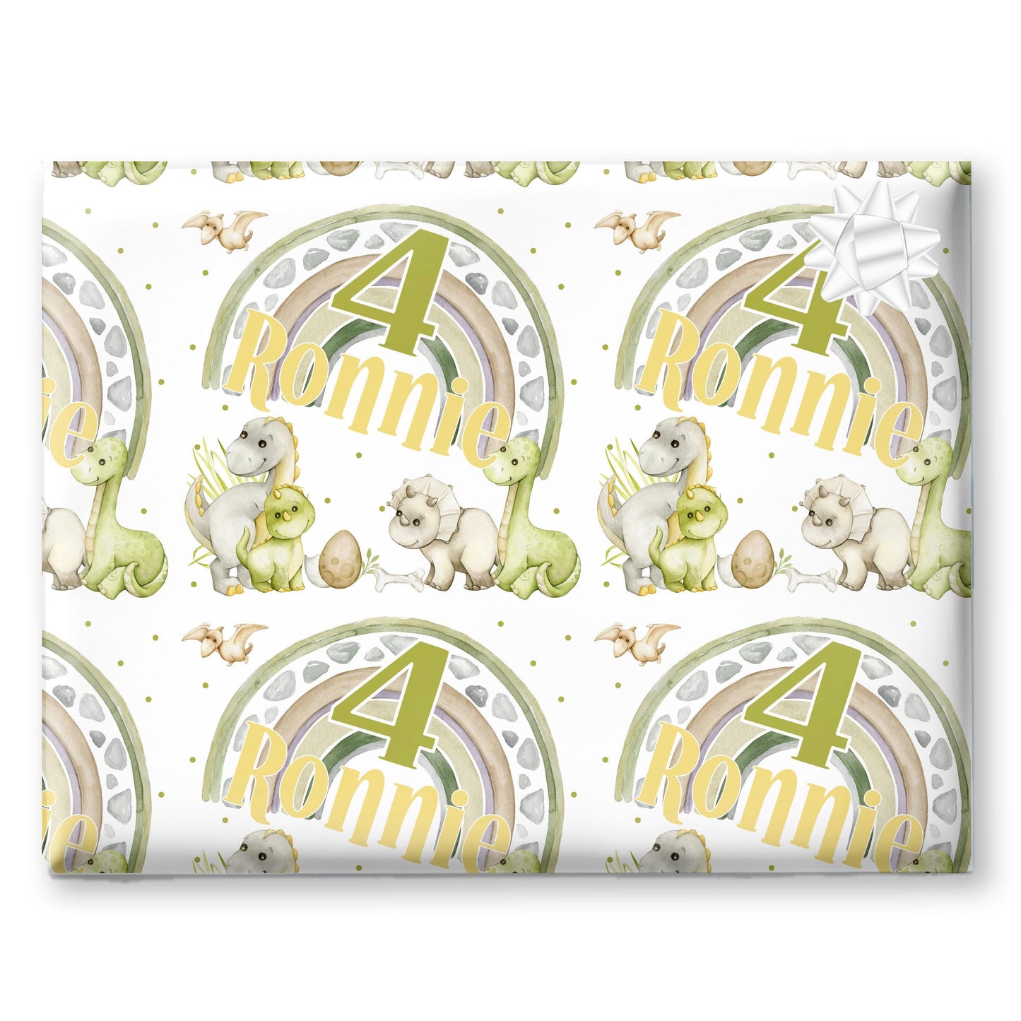 Personalised Kids Dinosaur Gift Wrapping Paper – Custom Name & Cute Children Design for Dino Lovers
