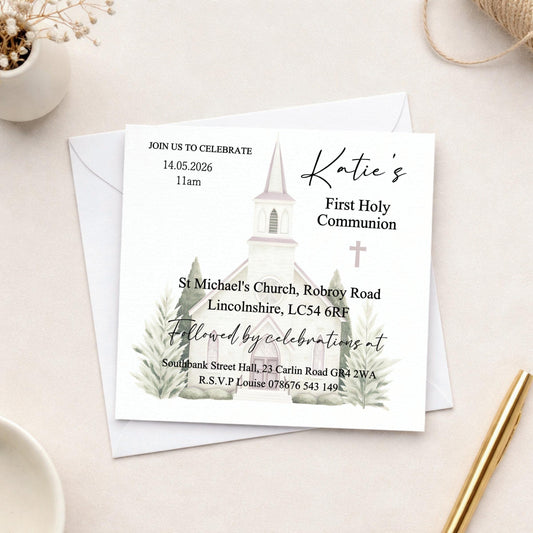 Printed Personalised First Holy Communion Invitations, Baptism or Confirmation Party
