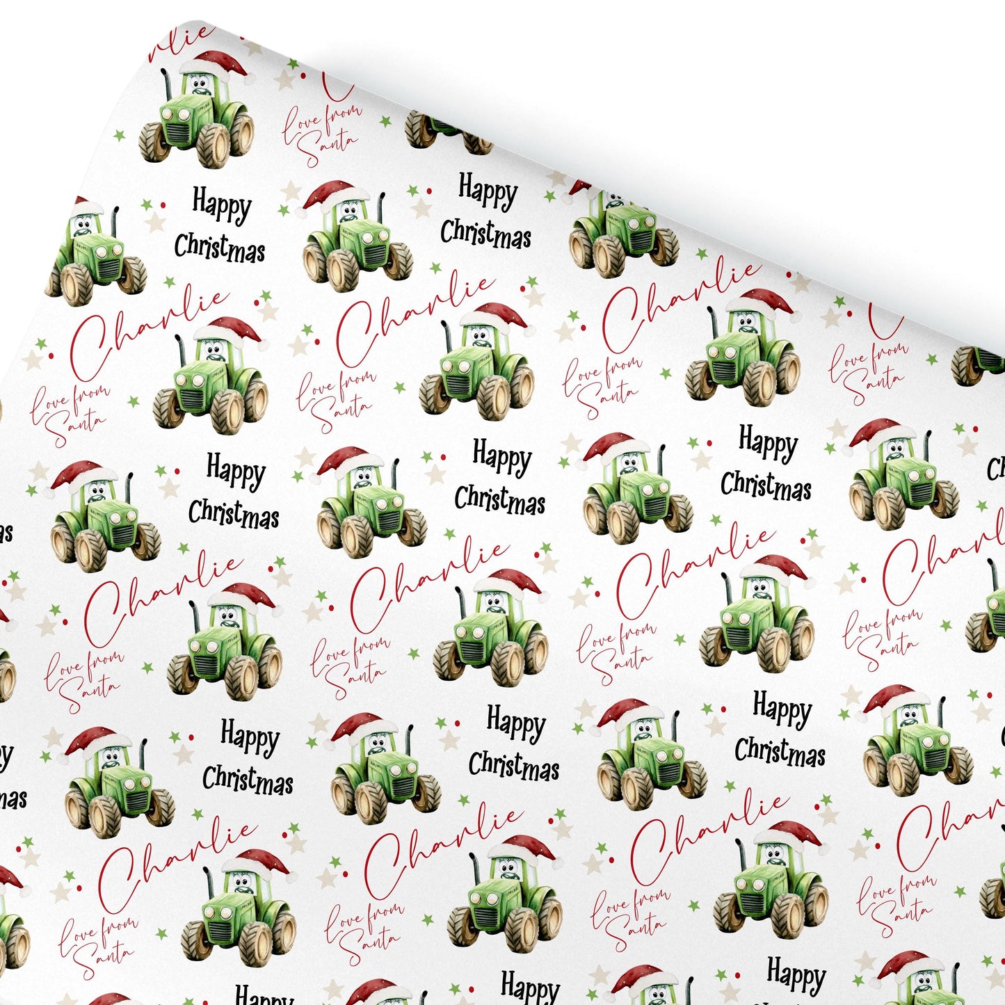 Personalised Christmas Gift Wrap – Children’s Wrapping Paper Fun Green Tractor Design