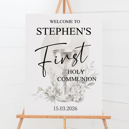 First Holy Communion Welcome Sign Personalised Printed, Custom Baptism & Christening Sign