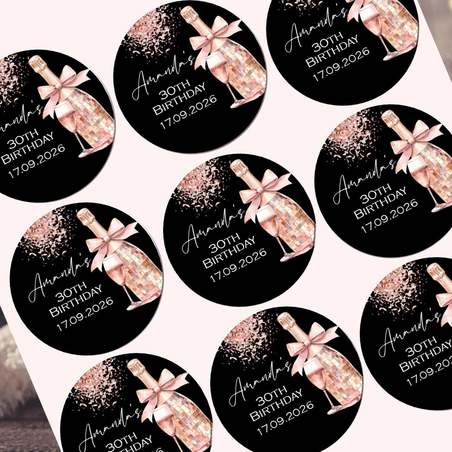 Personalised Birthday Stickers for Favours Party Bags Birthday Cake Seals Birthday Labels Celebration stickers Champagne stickers