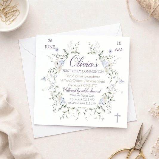 Printed Personalised First Holy Communion Invitations, Baptism or Confirmation Party