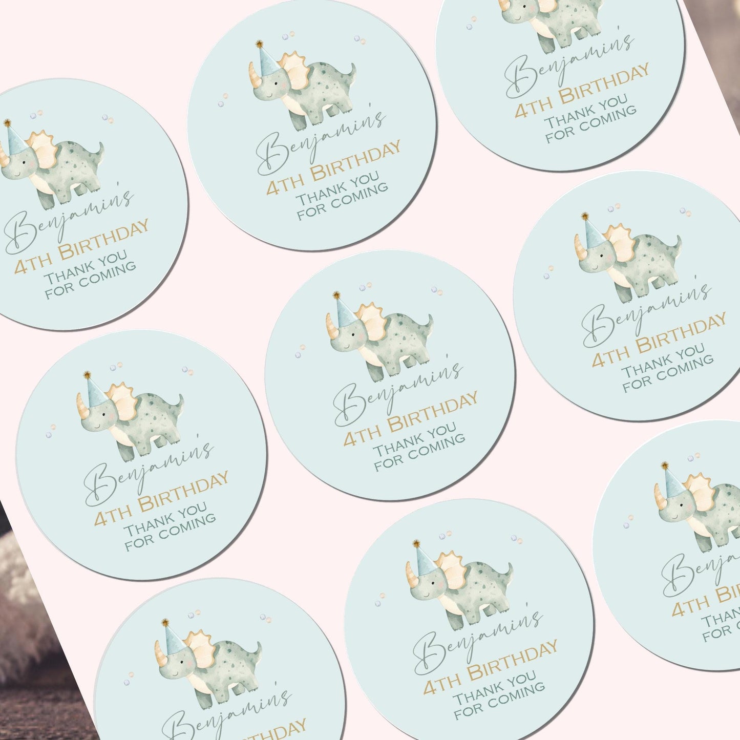 Personalized Dinosaur Birthday Party Stickers, Favor Bag Labels, Party Sweet cones