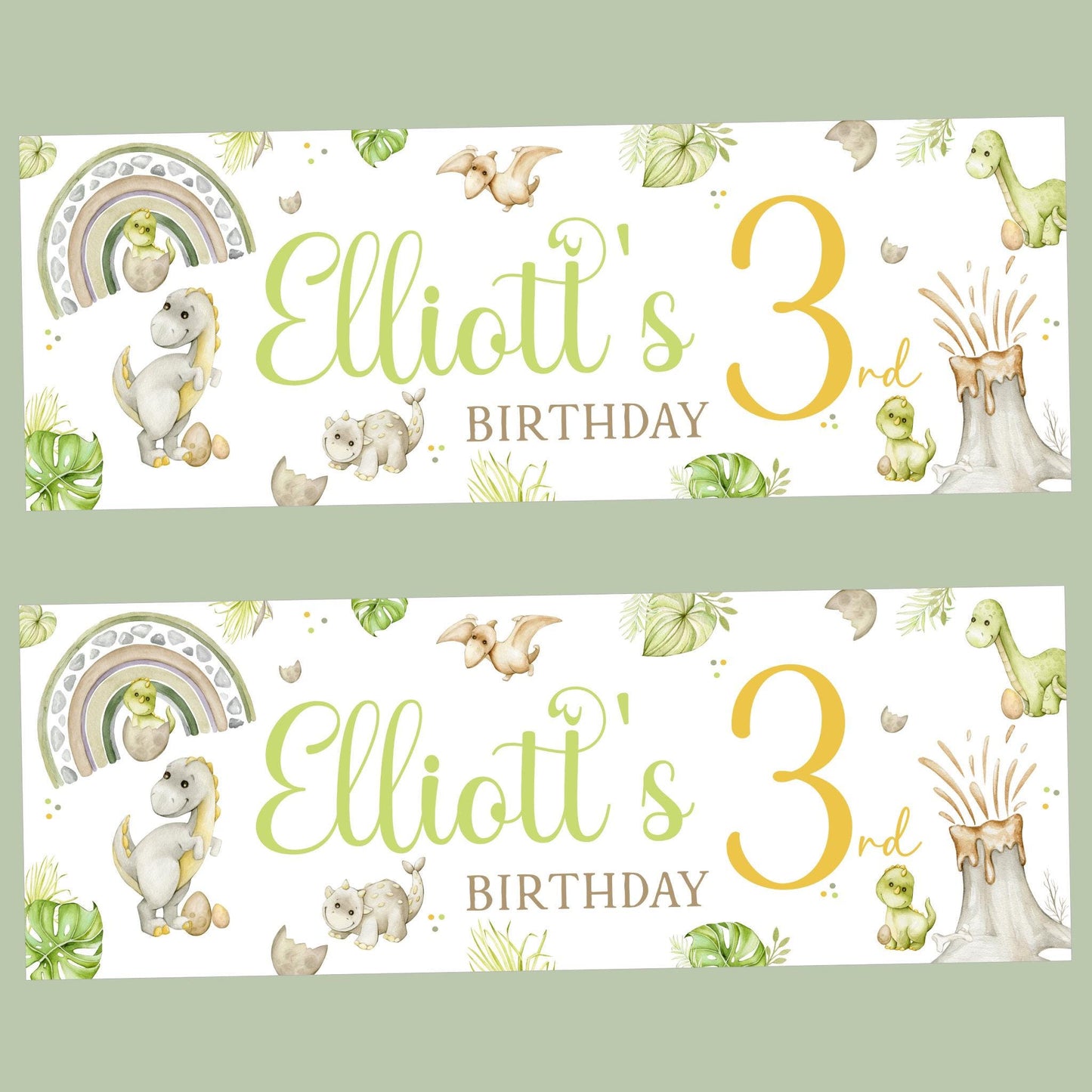 Personalised Happy Birthday Party Banner, Party Decor, Add Name Age, Dinosaurs