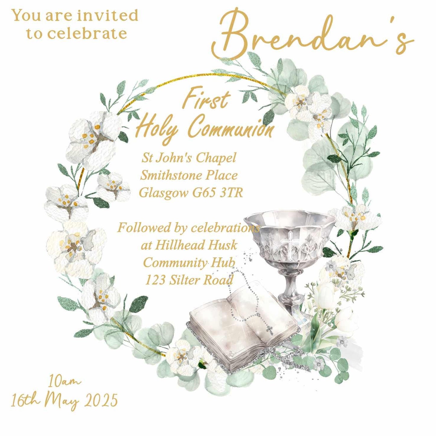 10 Printed Personalised First Holy Communion Invitations, Baptism or Confirmation Party