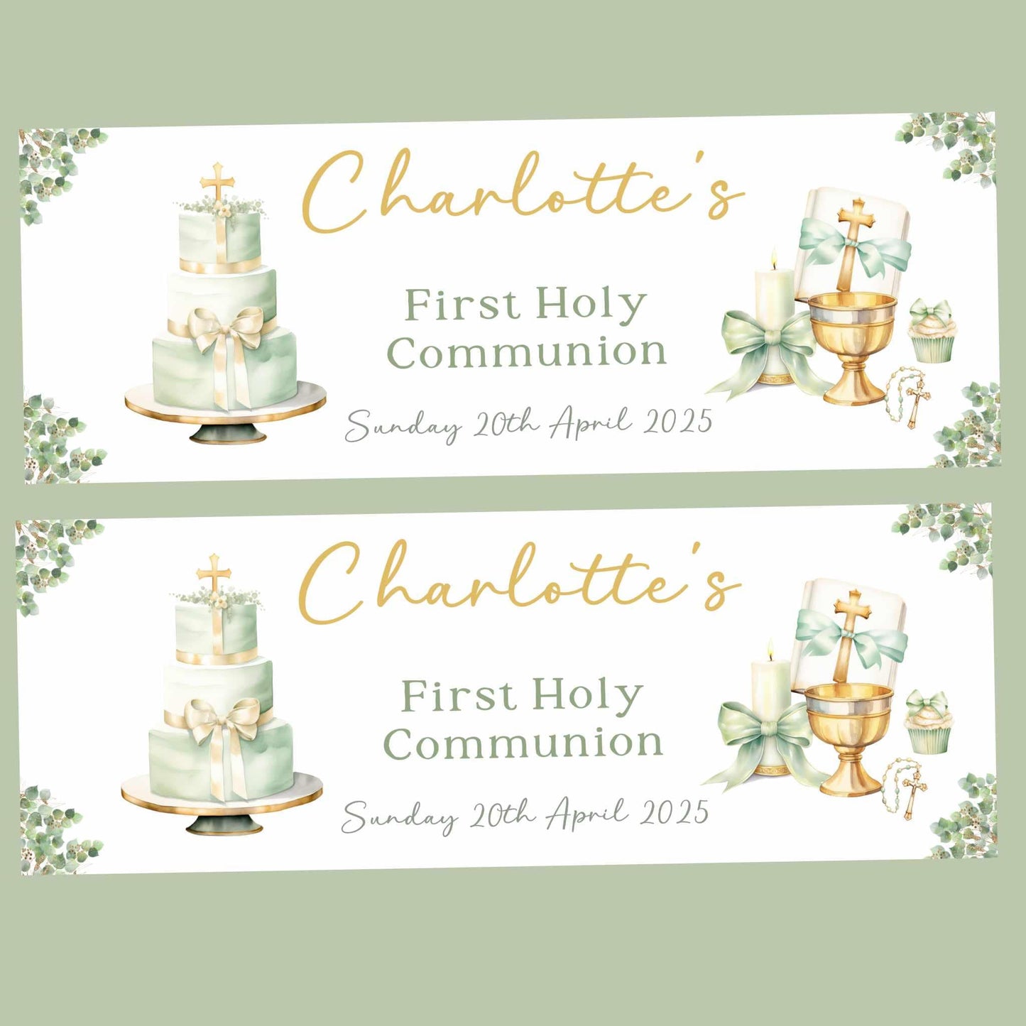 First Holy Communion Personalised Party Banners, Party Decor, Wall Decoration, 1st Communion or Confirmation