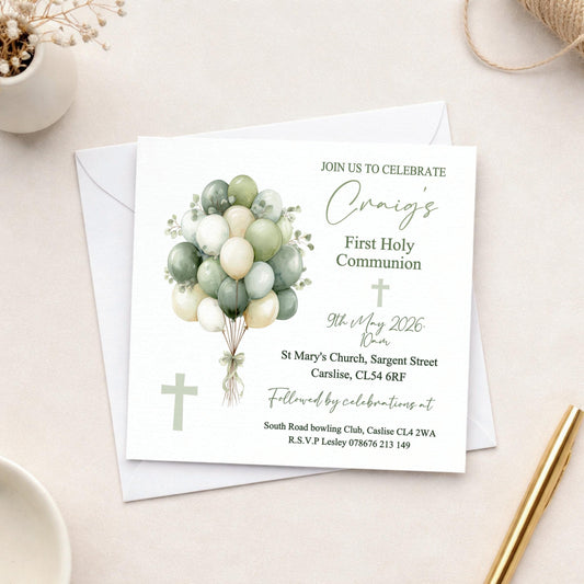 Printed Personalised First Holy Communion Invitations, Baptism or Confirmation Party