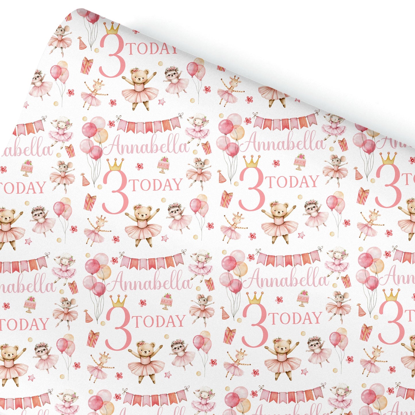 Personalised Animal Ballerina Gift Wrapping Paper – Custom Name & Cute Ballet Animal Design for Kids