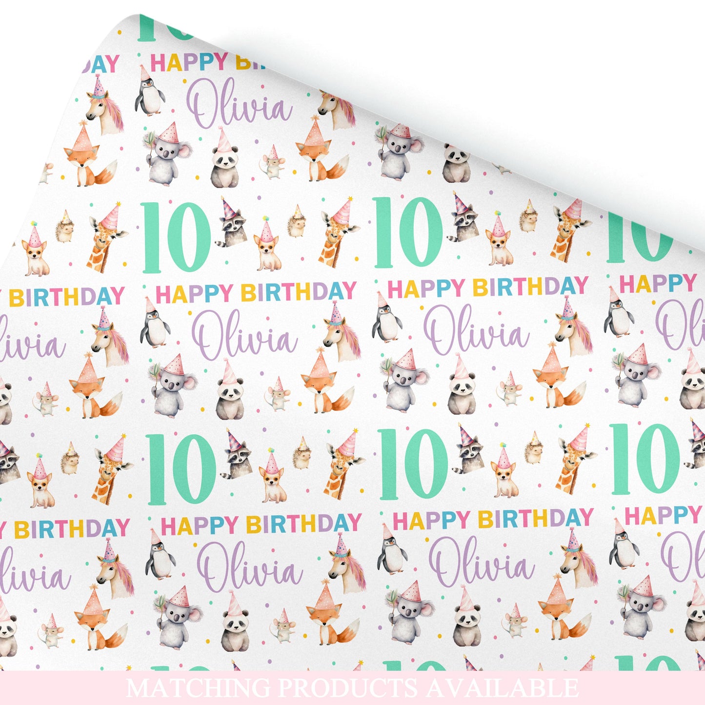 Personalised Gift Wrap | Personalised Birthday Wrapping Paper | Personalised Gift Wrap | Fun Gift Wrap | Cute Party Animals Kids Paper Roll