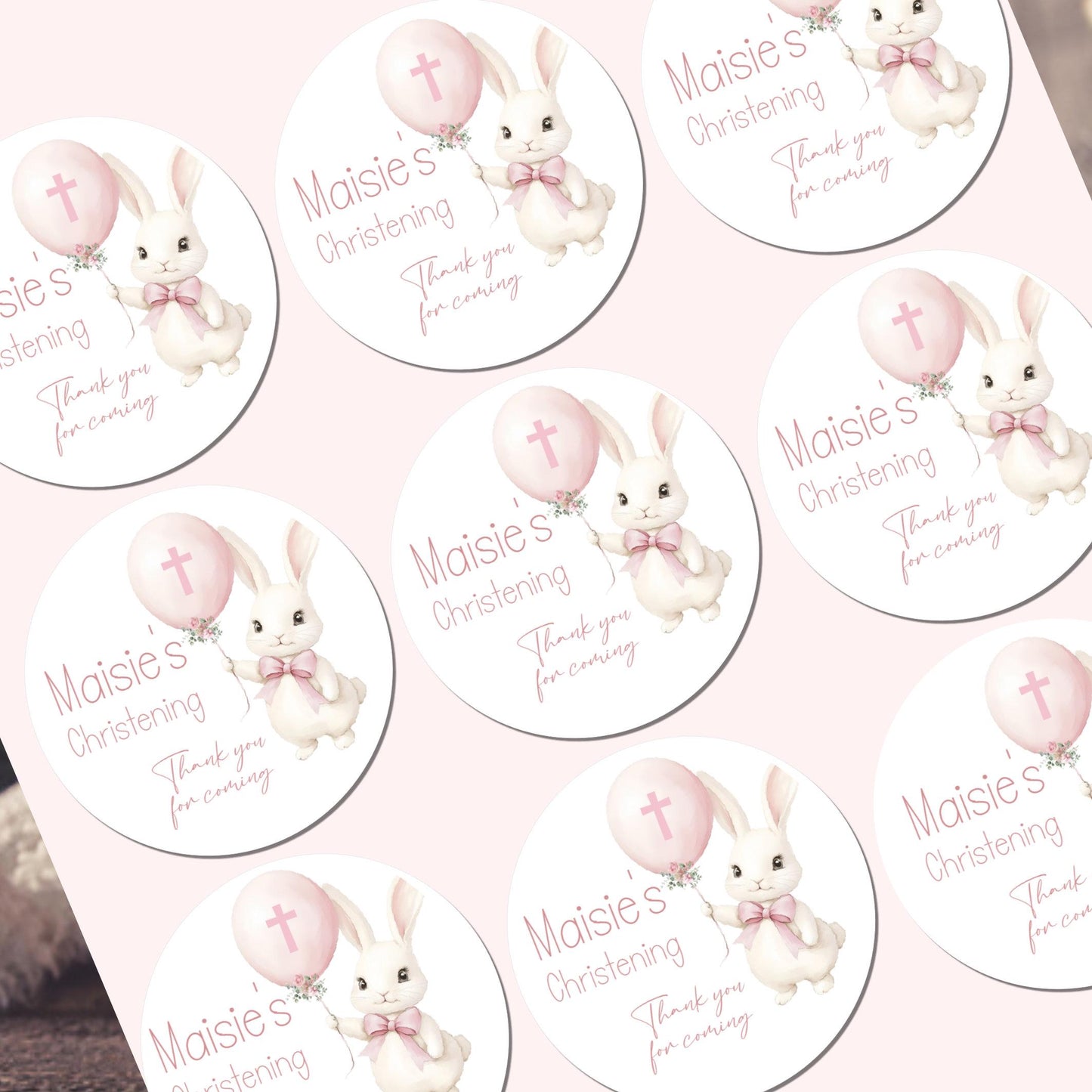 Personalized Christening Stickers, Pink Bow Party Favors Baptism Stickers