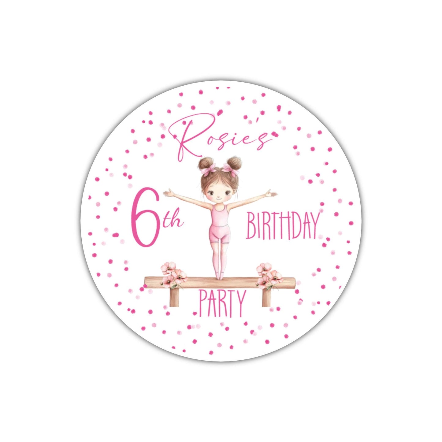 Personalised Birthday Party Stickers Gymnastic girl Dancer Party Favours Party Bags girls party