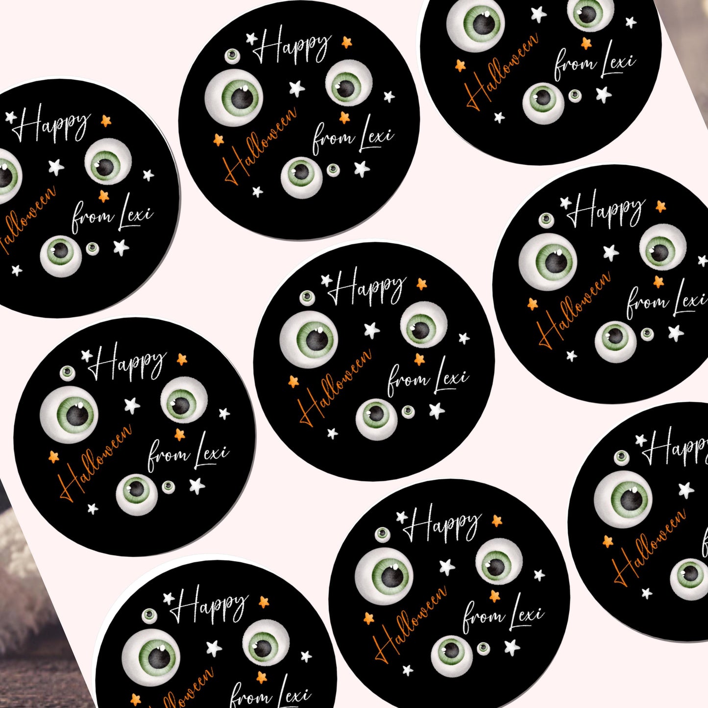 Personalised Halloween Stickers Labels for Treat Bags Trick or Treat Halloween eyeball stickers