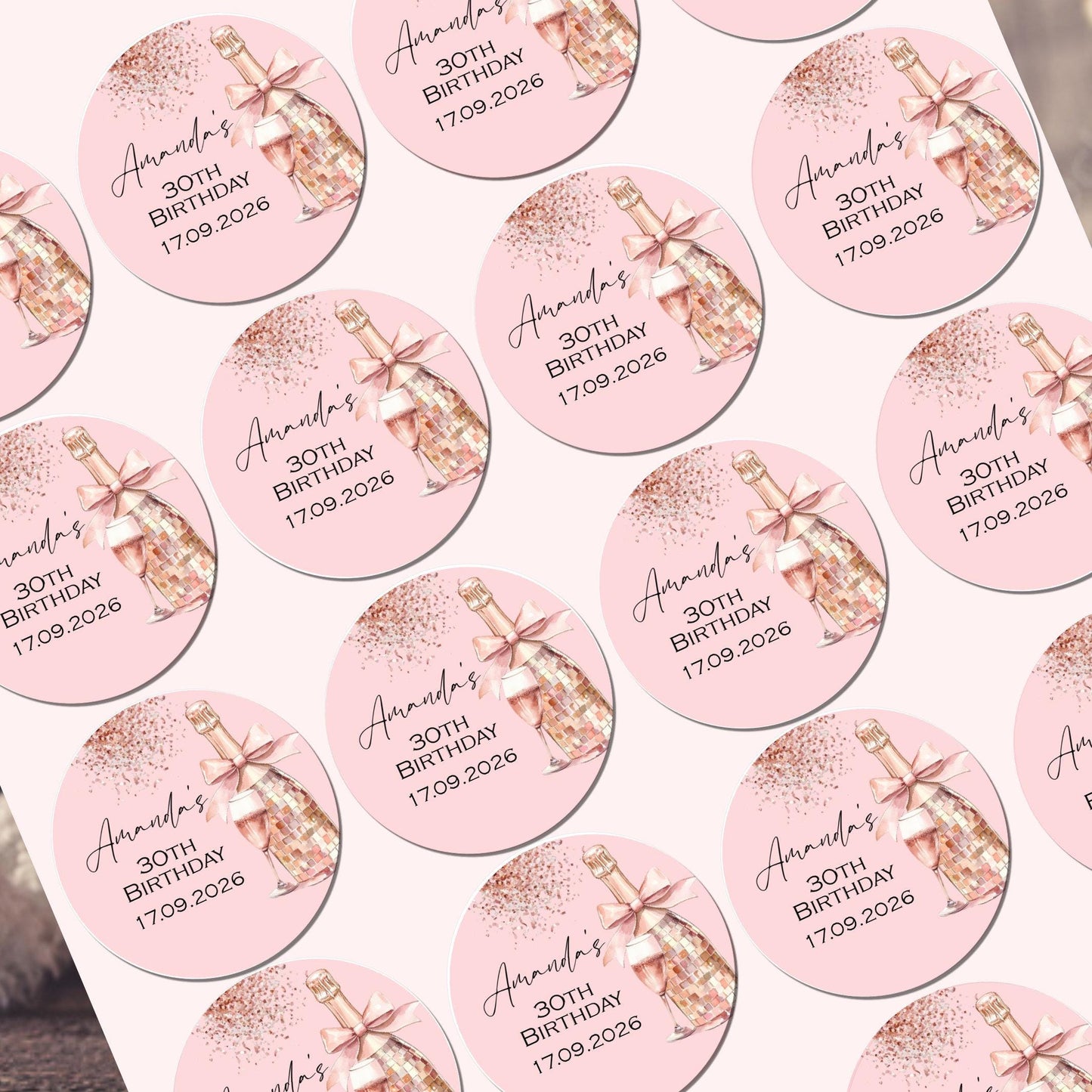 Personalised Birthday Stickers for Favours Party Bags Birthday Cake Seals Birthday Labels Celebration stickers Champagne stickers