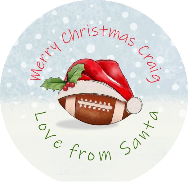 Personalised Christmas American Football sticker, Gift Tags, Gift Wrap Present Stickers