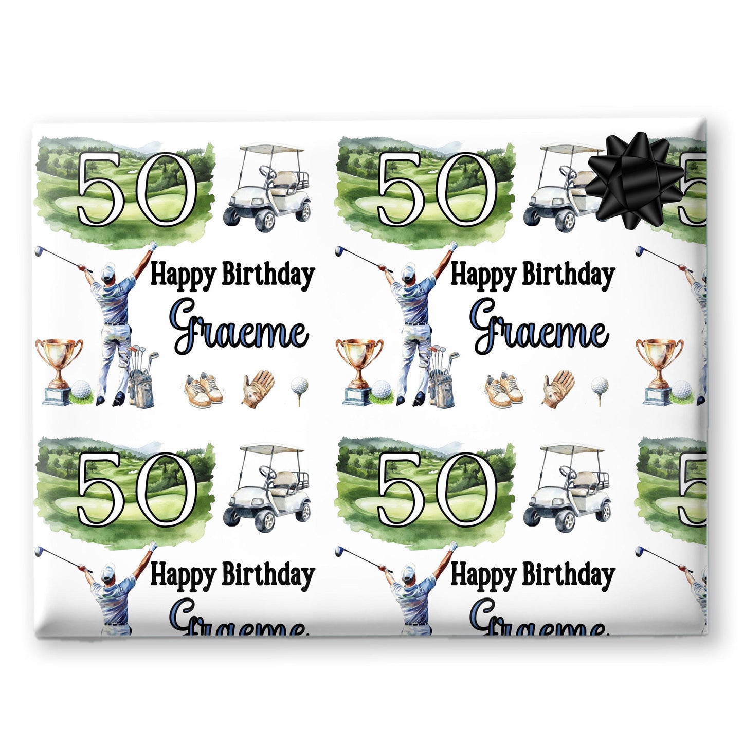 Personalised Golf Gift Wrapping Paper for Him – Custom Name & Golf Theme Design for Golf Lovers