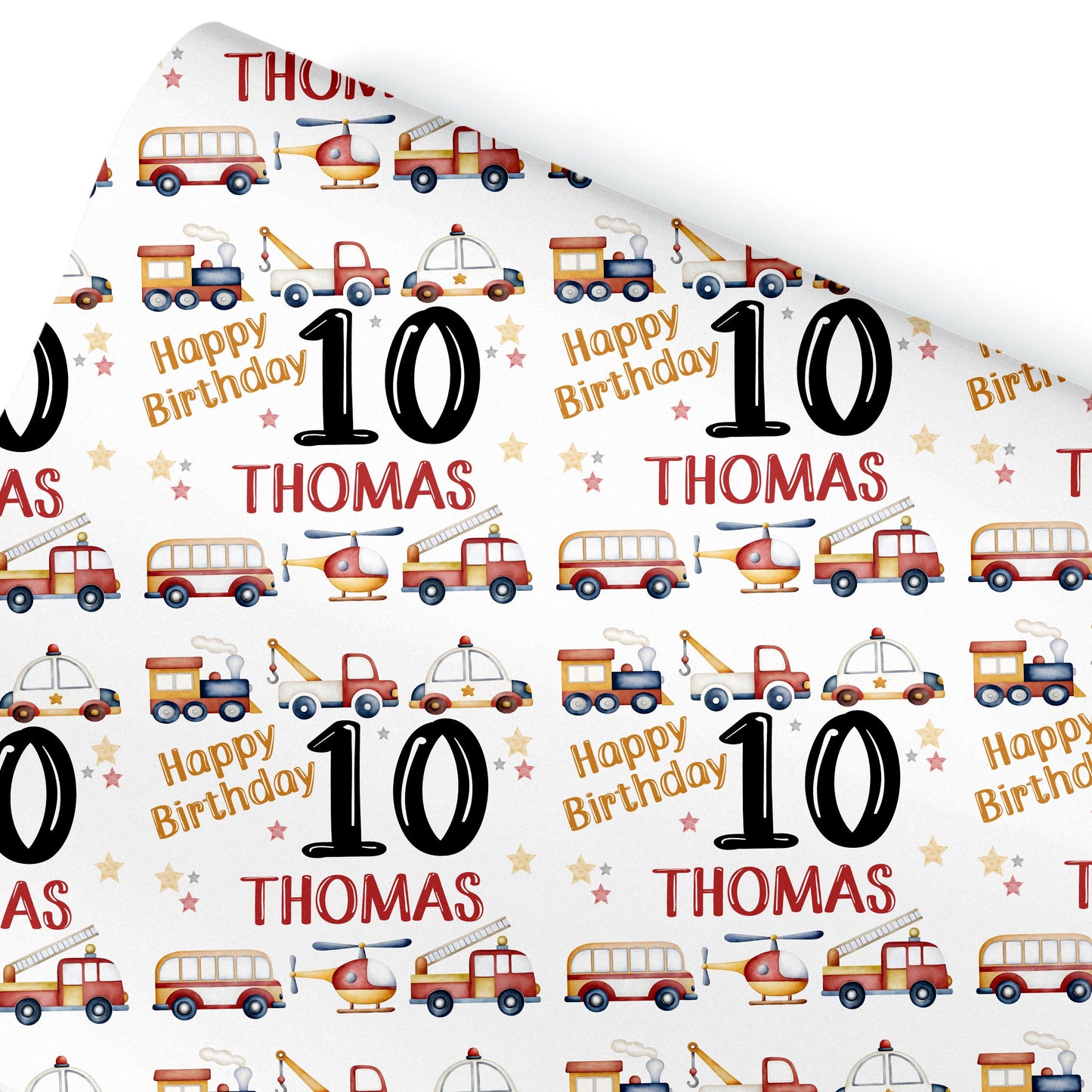 Personalised Gift Wrapping Paper,  Custom Name Age, Police, Fire, Rescue