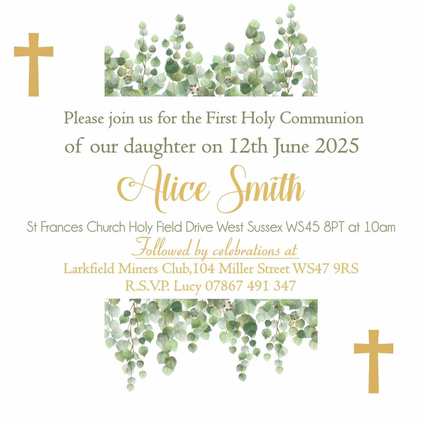 10 Printed Personalised First Holy Communion Invitations, Baptism or Confirmation Party