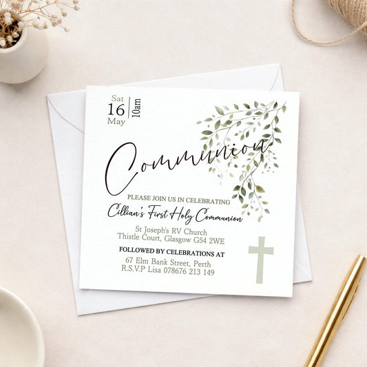 Printed Personalised First Holy Communion Invitations, Baptism or Confirmation Party