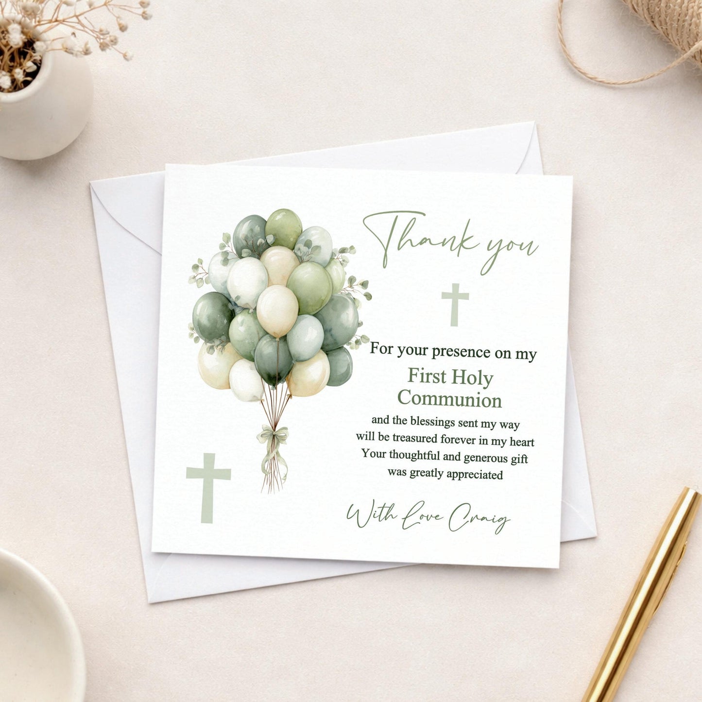 Personalised Holy Communion Thank You Cards, Balloon Design, Includes Envelopes