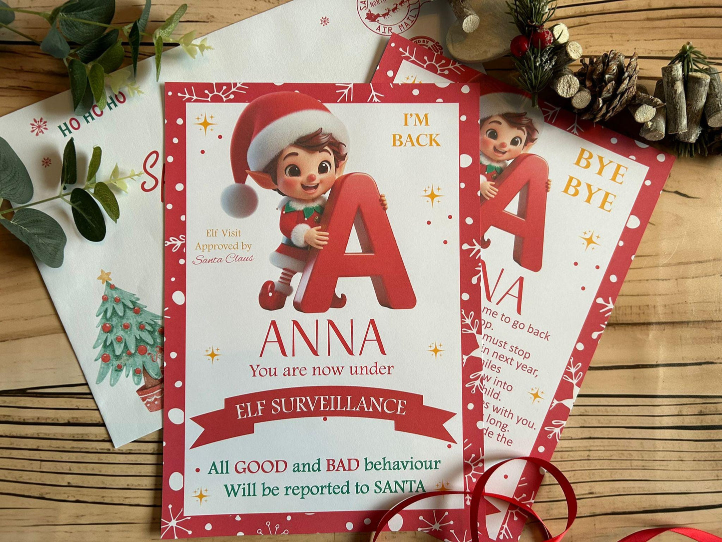 Personalised A4 Elf I'm Back letter Elf Goodbye nice list certificate christmas eve box filler Santas Good List Elf Mischief