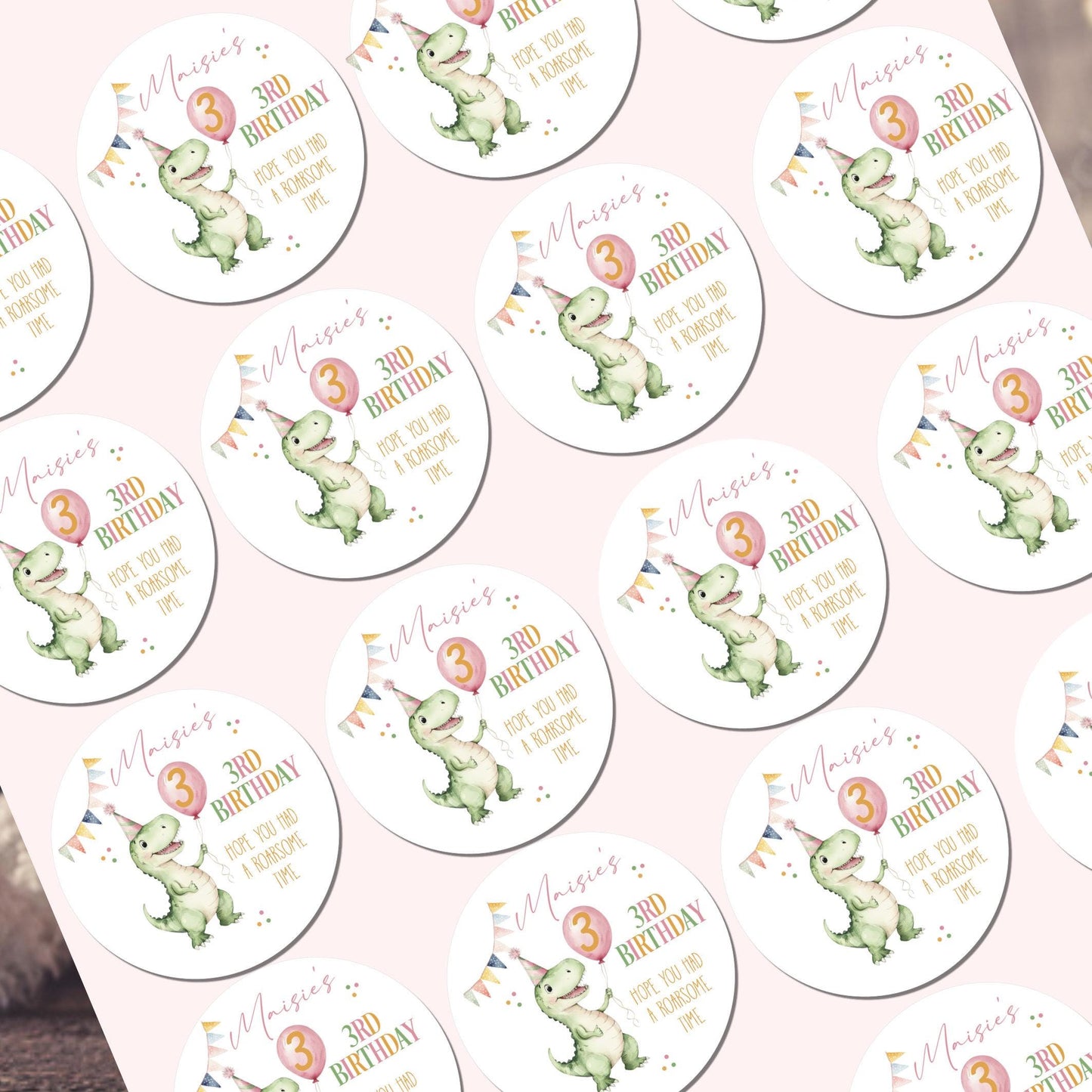 Personalised Dinosaur Birthday Stickers, Thank You For Coming To My Birthday Party, DIY Sweet cone, Dinosaur Party