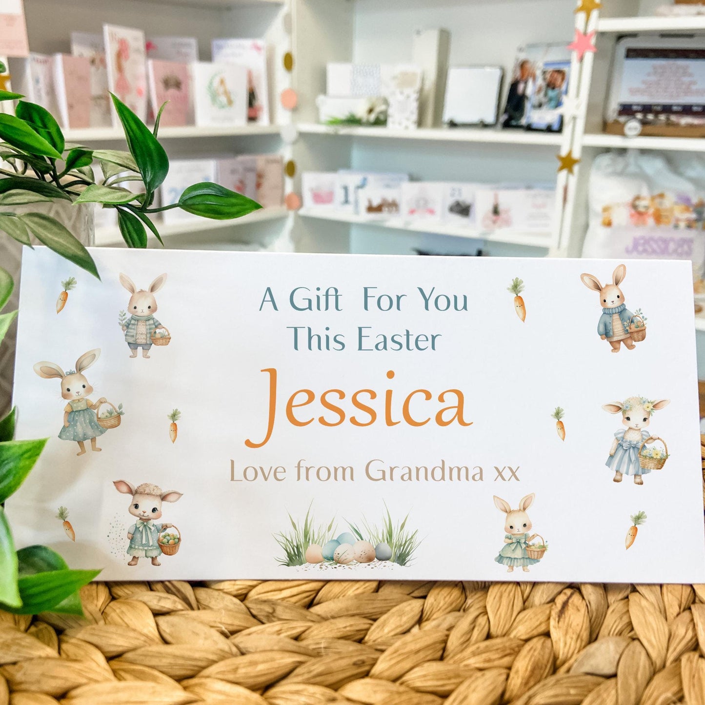 Personalised Easter Card Money Gift Wallet Easter Bunny Daughter Grandson Niece Nephew