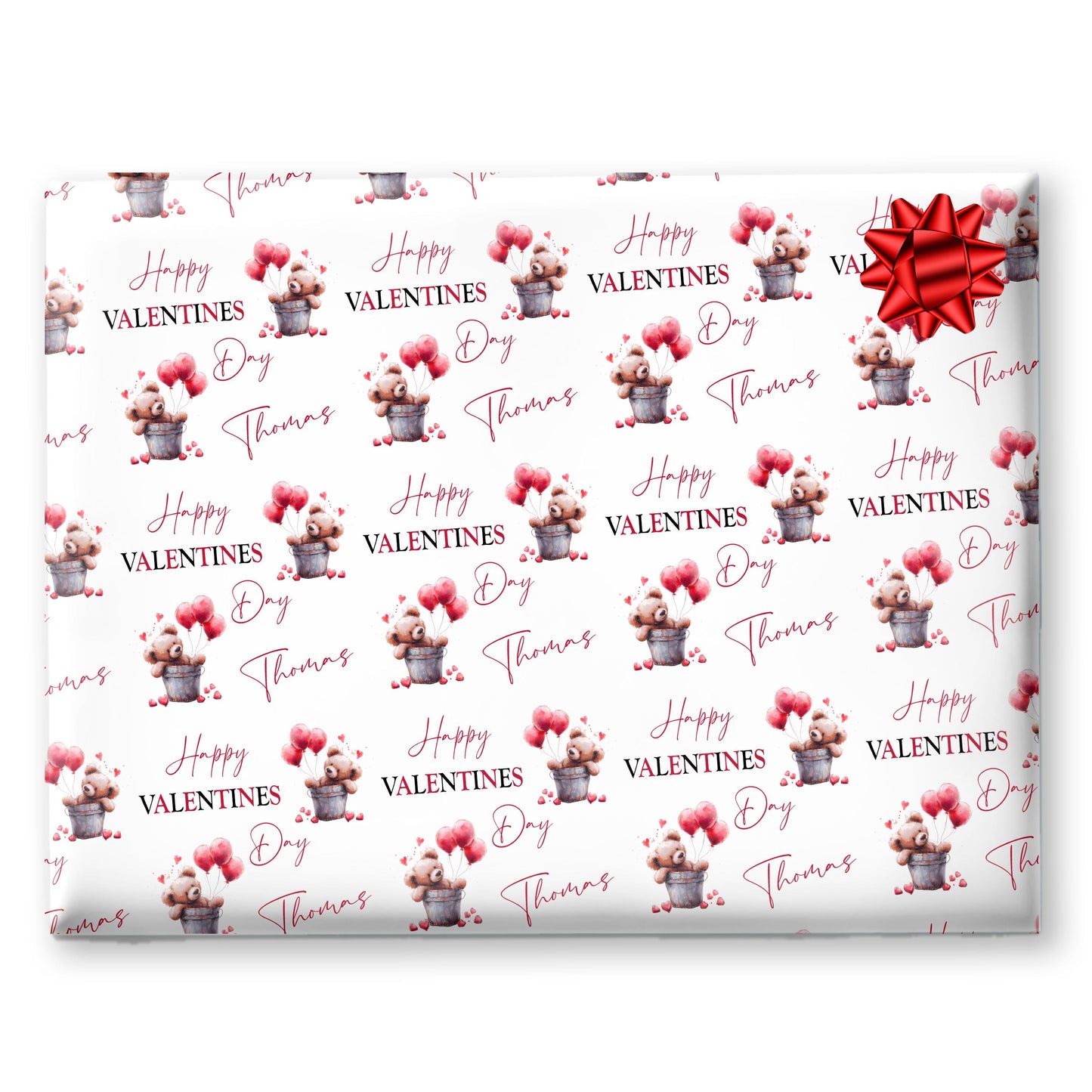 Personalised Valentines Wrapping Paper, Teddy bear design, Valentines Gifts, Gift Wrap, Valentines gift bag, gifts for her, Anniversary gift
